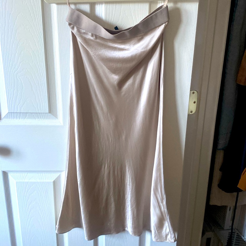 Quince Silk Champagne Midi Skirt